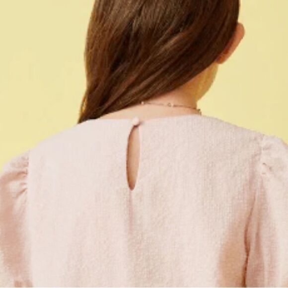 Hayden Girls Seersucker Puff Sleeve Top in  beige w keyhole closure sz XL - Picture 9 of 12